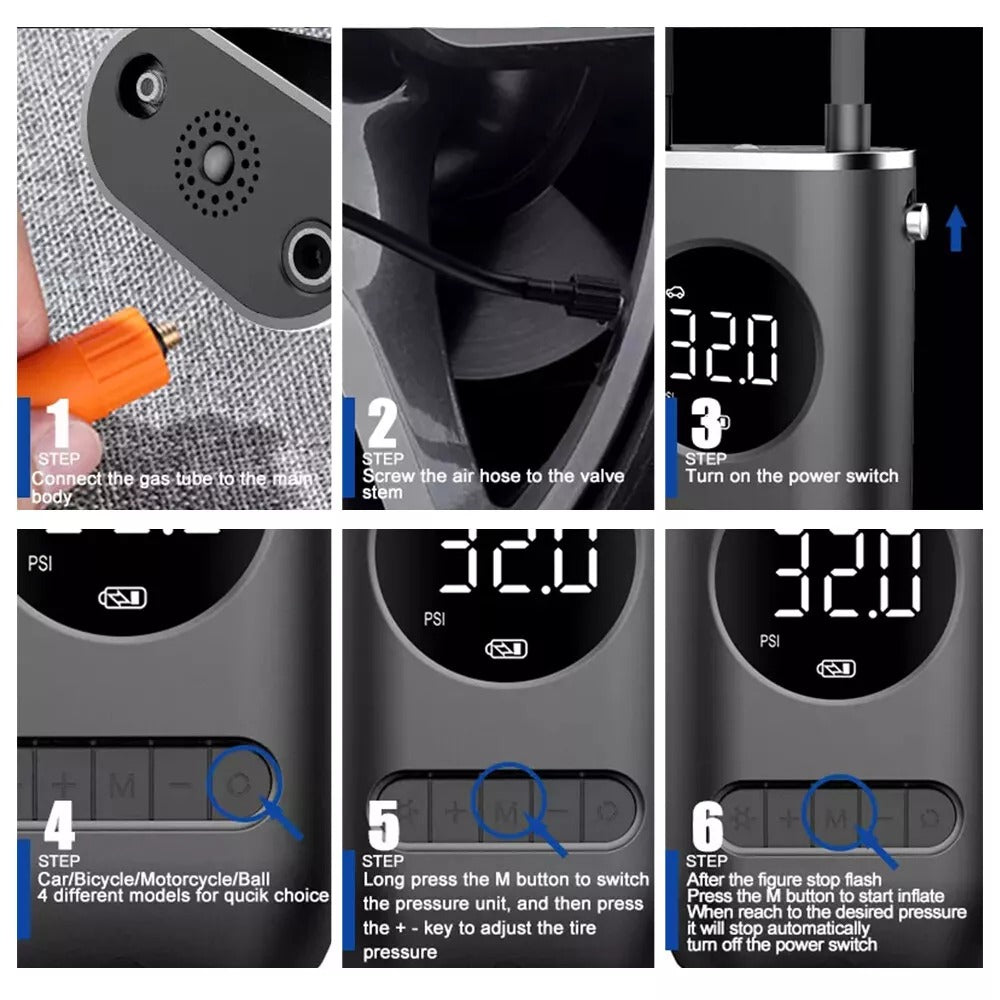 S62 Mini Compressore Portatile Gonfiaggio Rapido Auto Stop