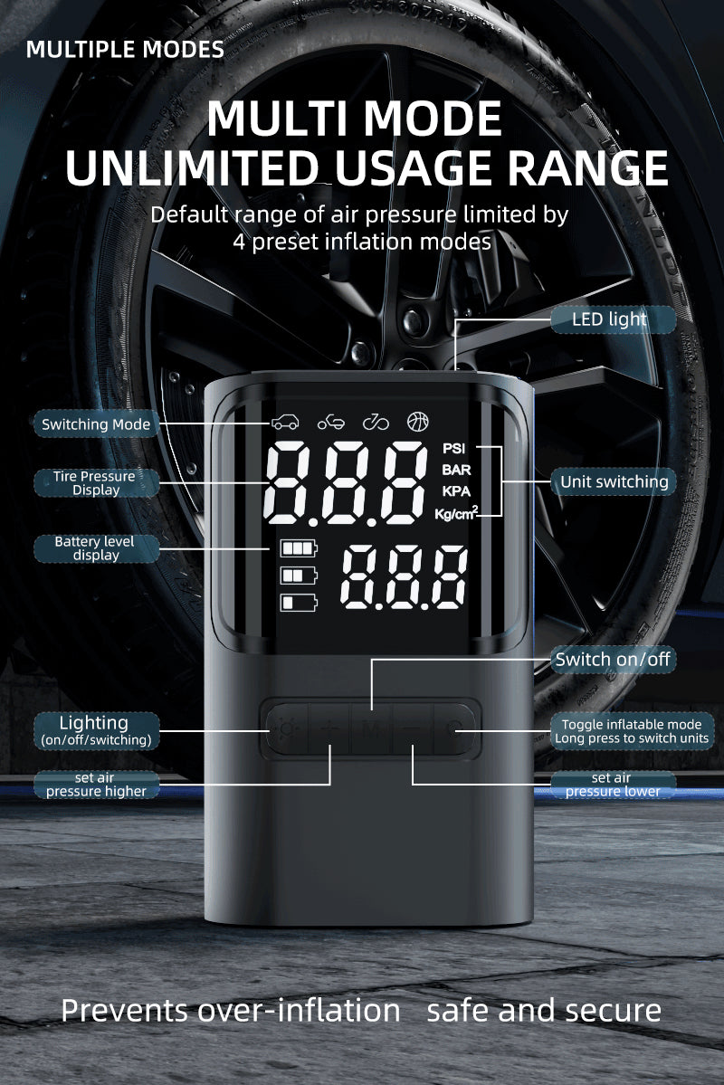 S72 Mini Compressore Portatile Gonfiaggio Rapido Auto Stop